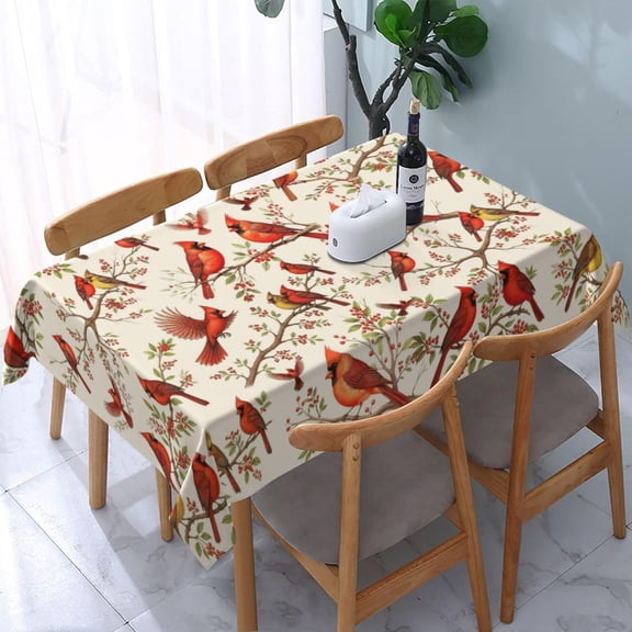 Verolix Red Bird Floral Tablecloth 60 x 84 Inch Rectangle, Vintage Nature Pattern Table Cover, Polyester Tablecloth for Dining Table Kitchen Holiday Party Indoor Outdoor