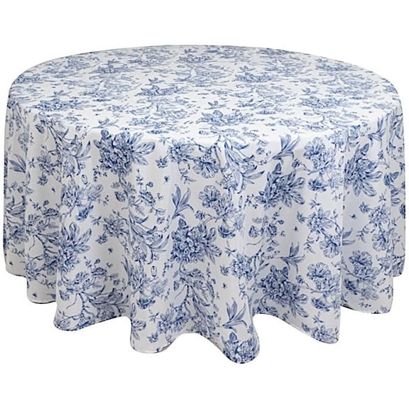 Verolix Round Tablecloth 60 Inch, Blue and White French Toile Floral Table Cover Polyester Waterproof Washable Table Cloth for Dining Kitchen Farmhouse Decor