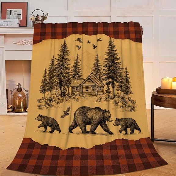 Verolix Rustic Bear Throw Blanket, Woodland Cabin Style Plush Fleece Throw, Cozy Lightweight Decorative Blanket for Sofa Couch Bed, 40 x 50 Inches