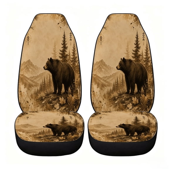 Verolix Rustic Bear Wilderness Car Seat Covers, Front Seats Only Set of 2, Universal High Back Mesh Fabric Seat Covers for Cars, SUVs, Sedans and Vans