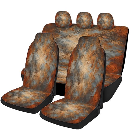 Verolix Rustic Camo Marble Car Seat Covers Full Set, 5 Piece Universal Seat Covers with Front Seat Covers, Rear Bench Cover and Headrest Covers for Cars, SUVs, Trucks and Vans