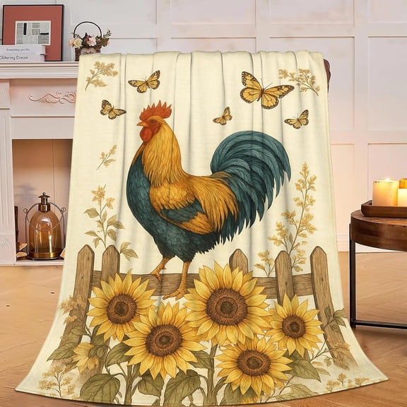 Verolix Rustic Rooster Throw Blanket, Soft Plush Fleece Farmhouse Animal Floral Blanket, Cozy Lightweight Decorative Throw for Sofa Couch Bed, 40 x 50 Inches
