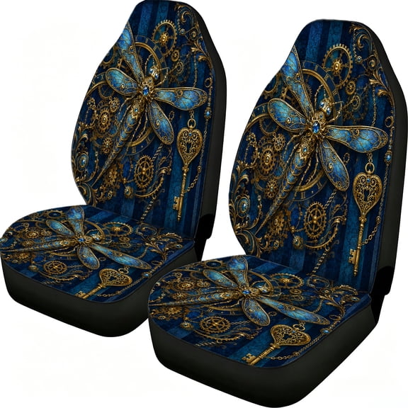 Verolix Sapphire Clockwork Dragonfly Car Seat Covers, 2-Piece Front Protectors, Breathable Mesh Fabric Universal Fit for Trucks Vans Suvs