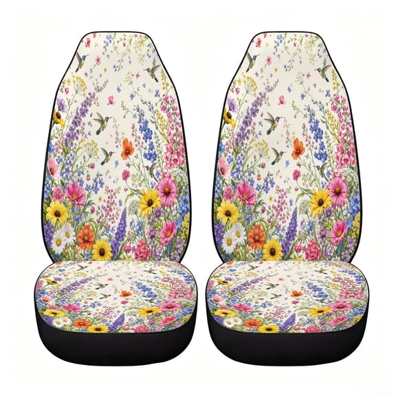 Verolix Soft Colorful Field Flower Car Seat Covers, Front Seats Only Set of 2, Universal High Back Mesh Fabric Seat Covers for Cars, SUVs, Sedans and Vans