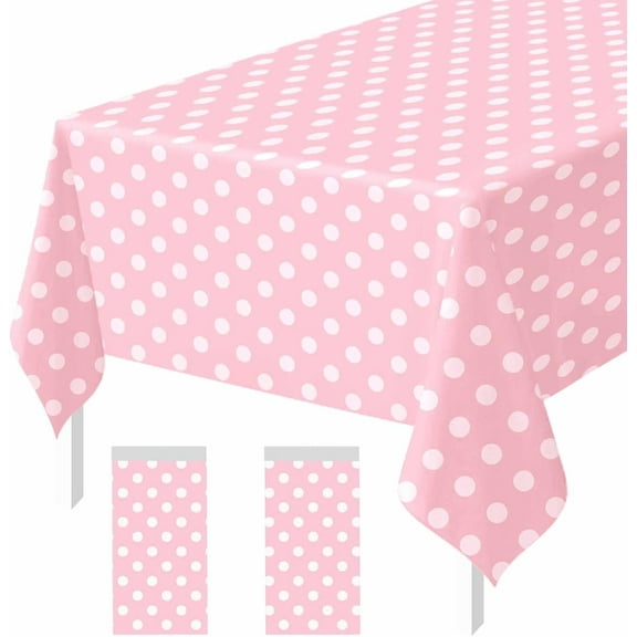 Verolix Soft Pink Polka Dot Tablecloth Set of 2, 60 x 84 Inch Rectangular Polyester Reusable Table Cover for Baby Shower Birthday Wedding Party Indoor Outdoor DecorPicnic tablecloth