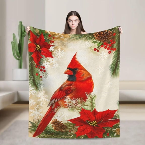 Verolix Soft Plush Throw Blanket, Cardinal Bird Winter Nature Print Fleece Throw, Lightweight Cozy Decorative Blanket for Sofa Couch Bed, 40 x 50 Inches