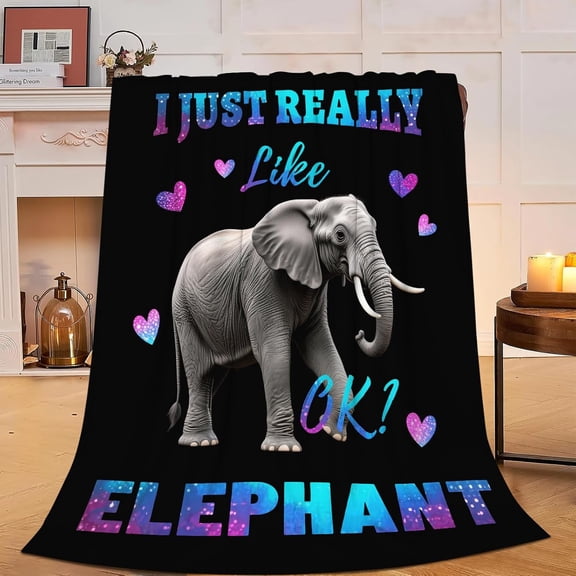 Verolix Soft Plush Throw Blanket, Elephant Artwork Fleece Throw with Decorative Text Design, Cozy Lightweight Blanket for Sofa Bed Couch, 40 x 50 Inches