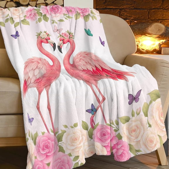Verolix Soft Plush Throw Blanket, Tropical Flamingo Floral Pattern Fleece Throw, Lightweight Cozy Decorative Blanket for Sofa Couch Bed, 40 x 50 Inches