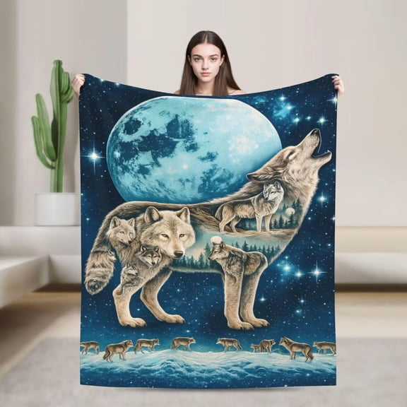 Verolix Soft Plush Throw Blanket, Wolf Artwork Fleece Throw with Moonlit Nature Design, Cozy Lightweight Decorative Blanket for Sofa Bed, 40 x 50 Inches