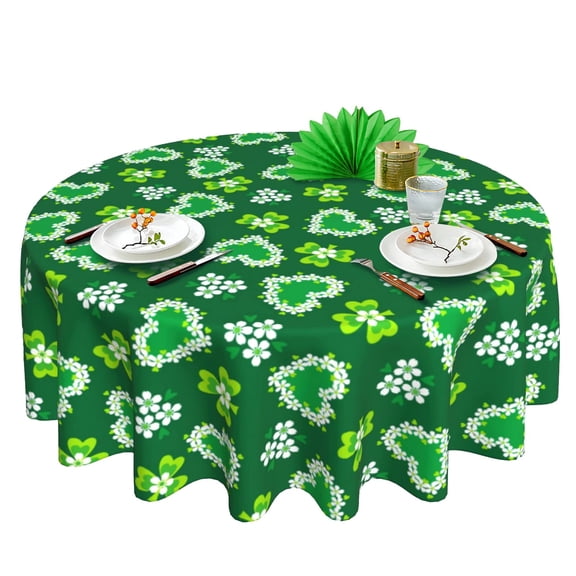 Verolix St Patrick’s Day Round Tablecloth 60 Inch, Green Clover Holiday Table Cover for Dining Table Kitchen Party Decor