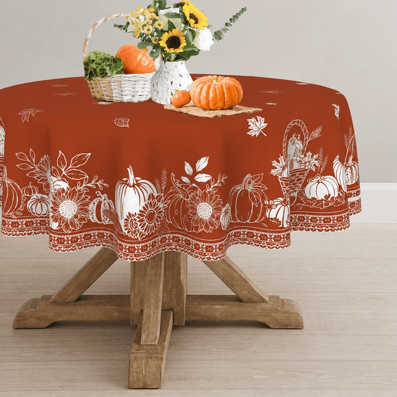 Verolix 60 Inch Round Tablecloth, Autumn Pumpkin Harvest Pattern Polyester Table Cover for Dining Kitchen Parties Seasonal Home Decor