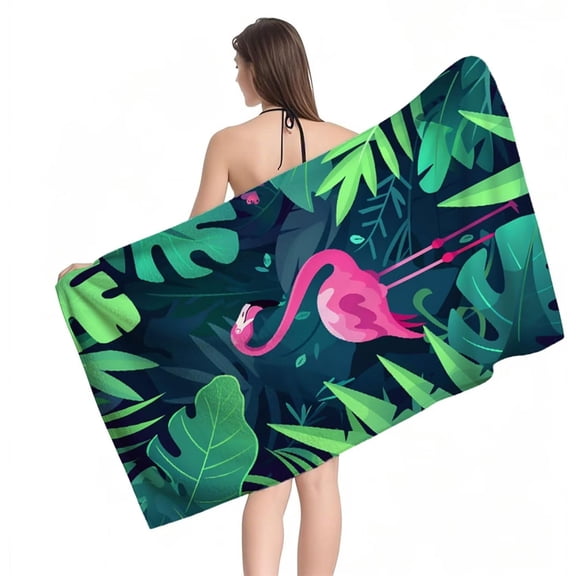 Verolix Tropical Flamingo Beach Towel 28 x 56 Inch Towelcloth Quick Dry Lightweight Pool Bath Towel Soft Travel Towel for Beach Swimming Vacation Camping Outdoor Use