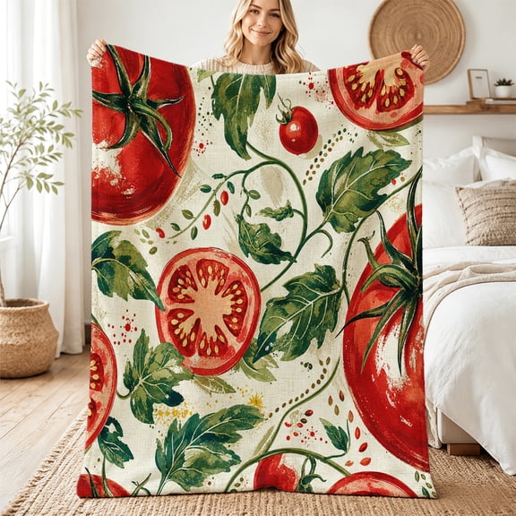 Verolix Vintage Tomato Vine Flannel Throw Blanket for Couch and Bed, Food Lover Gift, 30" x 40"