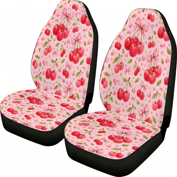 Verolix Watercolor Cherry Gingham Bouquet Car Seat Covers, 2-Piece Front Protectors, Breathable Mesh Fabric Universal Fit for Trucks Vans Suvs