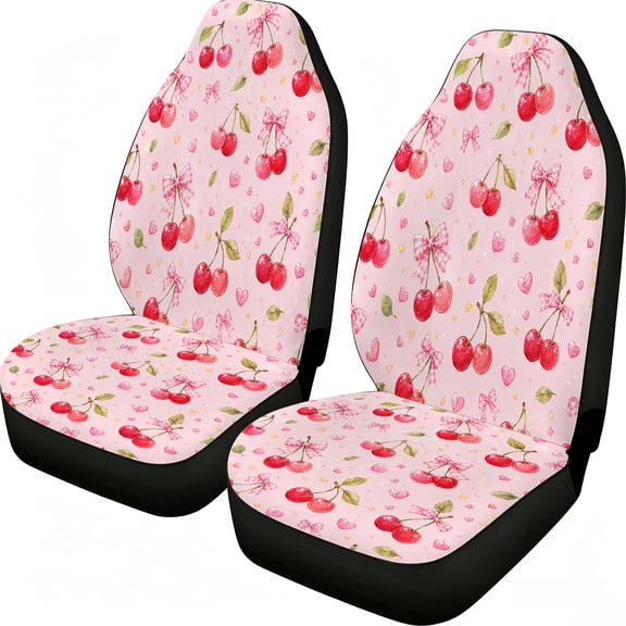 Verolix Watercolor Cherry Gingham Bow Car Seat Covers, 2-Piece Front Protectors, Breathable Mesh Fabric Universal Fit for Trucks Vans Suvs