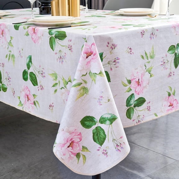 Verolix Waterproof Vinyl Tablecloth 60 x 84 Inch Rectangular, Oil-Proof Wipeable Table Cover with Flannel Backing, Modern Leaf Print Table Cloth for Dining Kitchen Indoor Outdoor