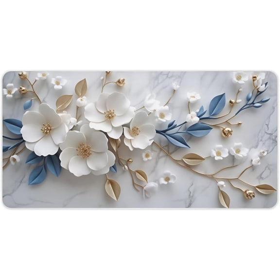 Verolix White Floral Mouse Pad 24 x 12 Inch Extended Desk Mat, Large Desk Mouse Pad, Smooth Jiajibu Surface, Non-Slip Rubber Base, Waterproof Desk Pad for Office Home Decor
