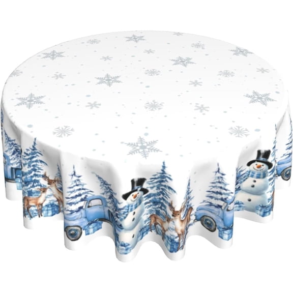 Verolix Winter Snowman Round Tablecloth 60 Inch, Christmas Holiday Table Cover with Snowflake Tree Design, Waterproof Polyester Tablecloth for Dining Party Decor