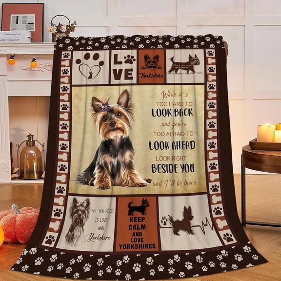 Verolix Yorkshire Terrier Throw Blanket 50 x 40 Inches, Soft Flannel Fleece Dog Theme Blanket for Sofa, Bed and Home Use, Lightweight Cozy Decorative Blanket