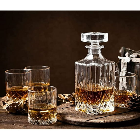 Verolux 24 oz Crystal Whiskey Decanter, Set of 4