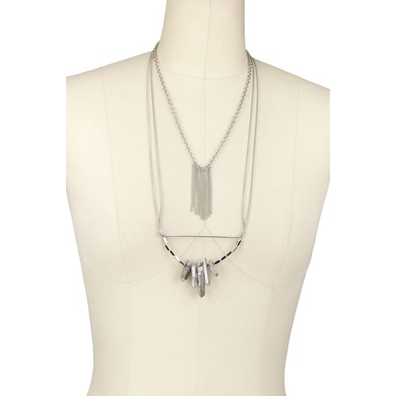 Veroma Boho Multi Strand Necklace with Quartz and Chains