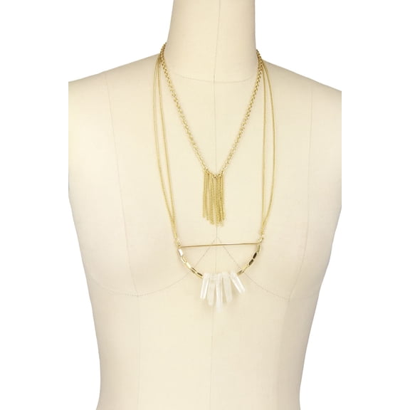 Veroma Boho Multi Strand Necklace with Quartz and Chains