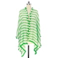 thumbnail image 1 of Veroma Green and White Striped Scarf with Pom Fringe, 100% Cotton Scarf, 1 of 3