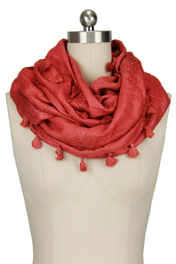Oversized Infinity Scarf with Metallic Shimmer and Tassels