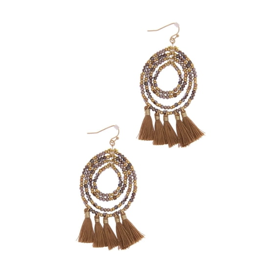 Veroma Round Beaded Earrings with Tassels Hook Backing, Boho Earrings