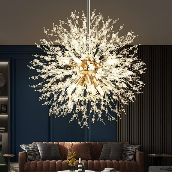 Veron Modern Crystal Chandeliers Firework, Semi Flush Mount Ceiling Light Fixture, 8-Light Chrome Dandelion Chandelier, Pendant Light For Hallway, G9 Socket