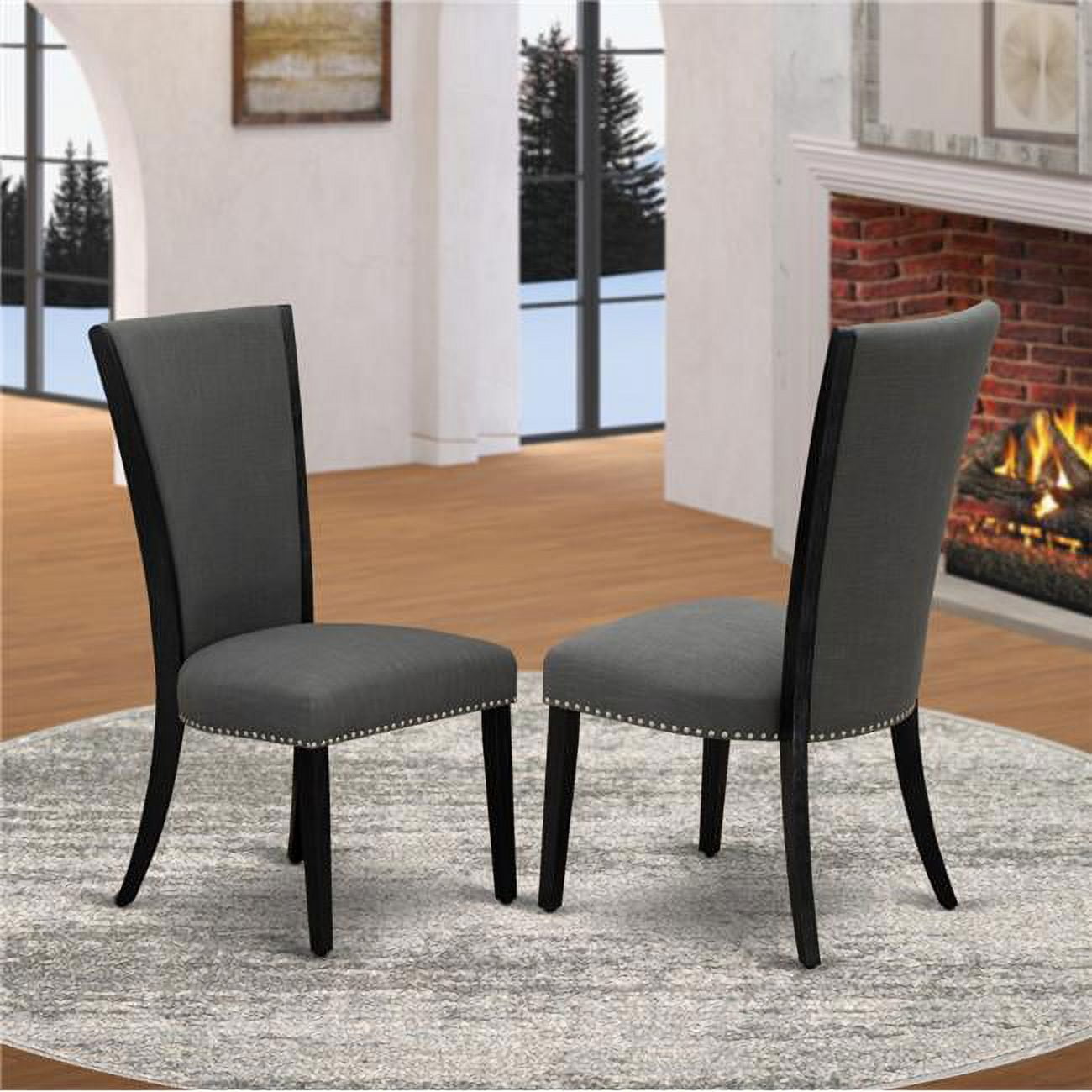High-Back Parsons Side Chair in Dark Gotham Grey Linen and Wood