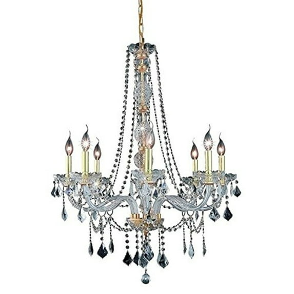 Verona Clear Crystal Chandelier w 8 Lights in Gold (Elegant Cut)
