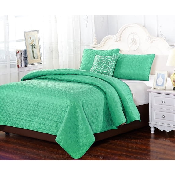 Verona Collection - Beautiful Solid Embroidery Design 4 Piece King Bedspread Coverlet Set (King/Calking, Sage)