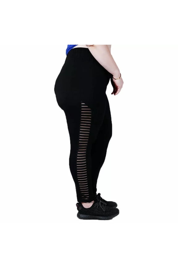 Womens Plus Size black Leggings with Elegant lace Panel Stretch High Waisted Pull on Leggings Vc-161220