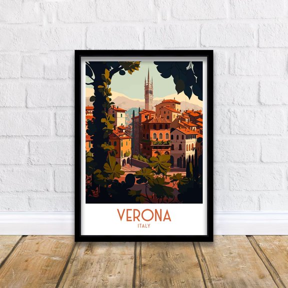 Verona Italy Travel Poster, Italian Illustration Art Print, Poster Only