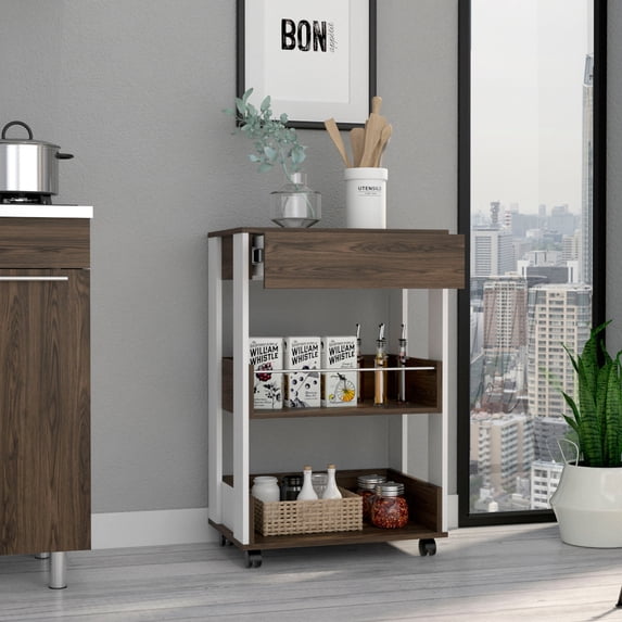 Tuhome Verona Kitchen Cart with Three Spacious Shelves, Functional Countertop Surface