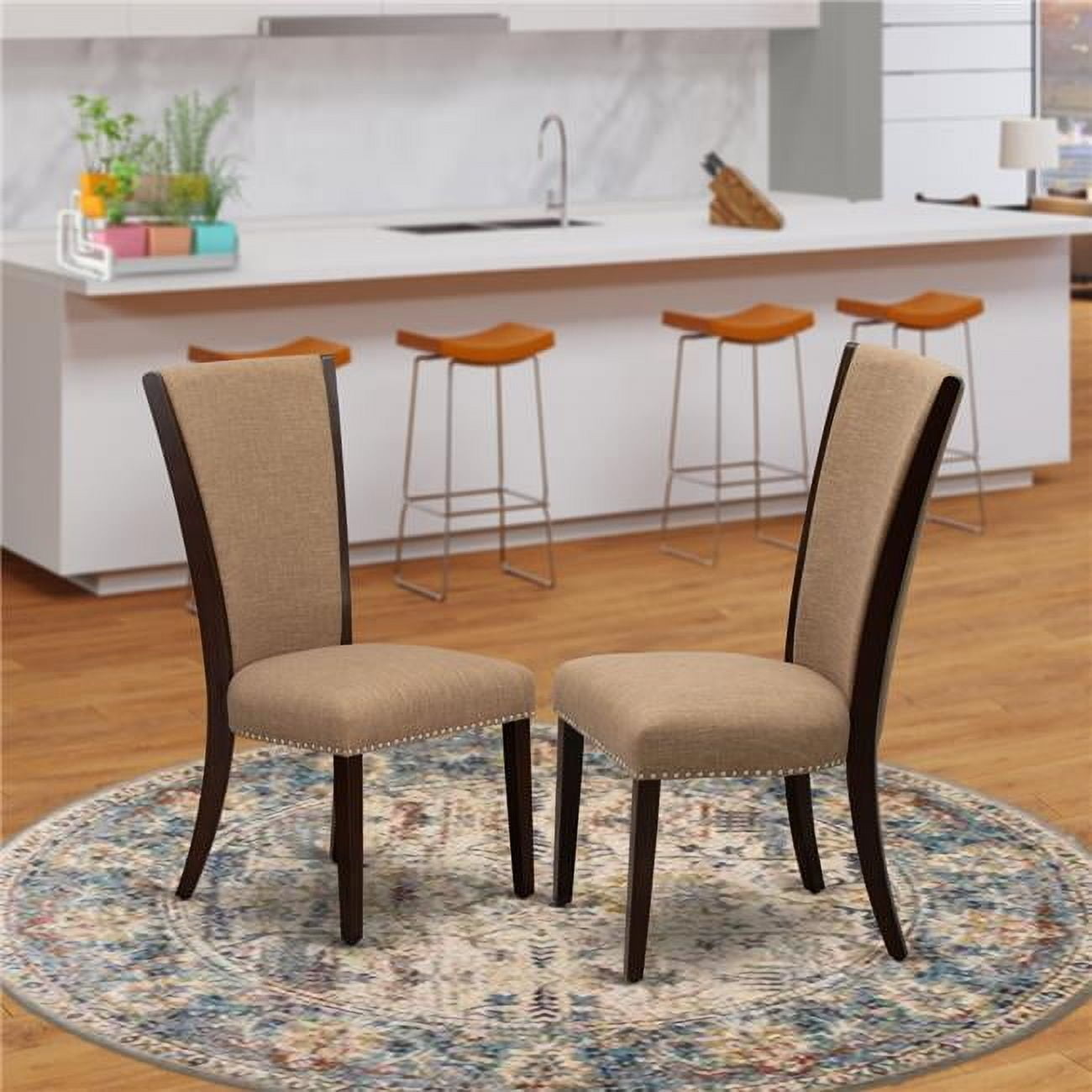 Gray Linen Upholstered Parsons Side Chair with Wood Frame