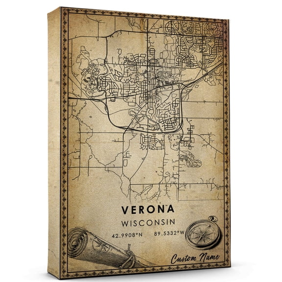 Verona Map Poster, Wisconsin Map Art Poster, Canvas, Verona Map City vintage Poster, Street Map Artwork Poster, Verona Map Canvas - 89AZ574