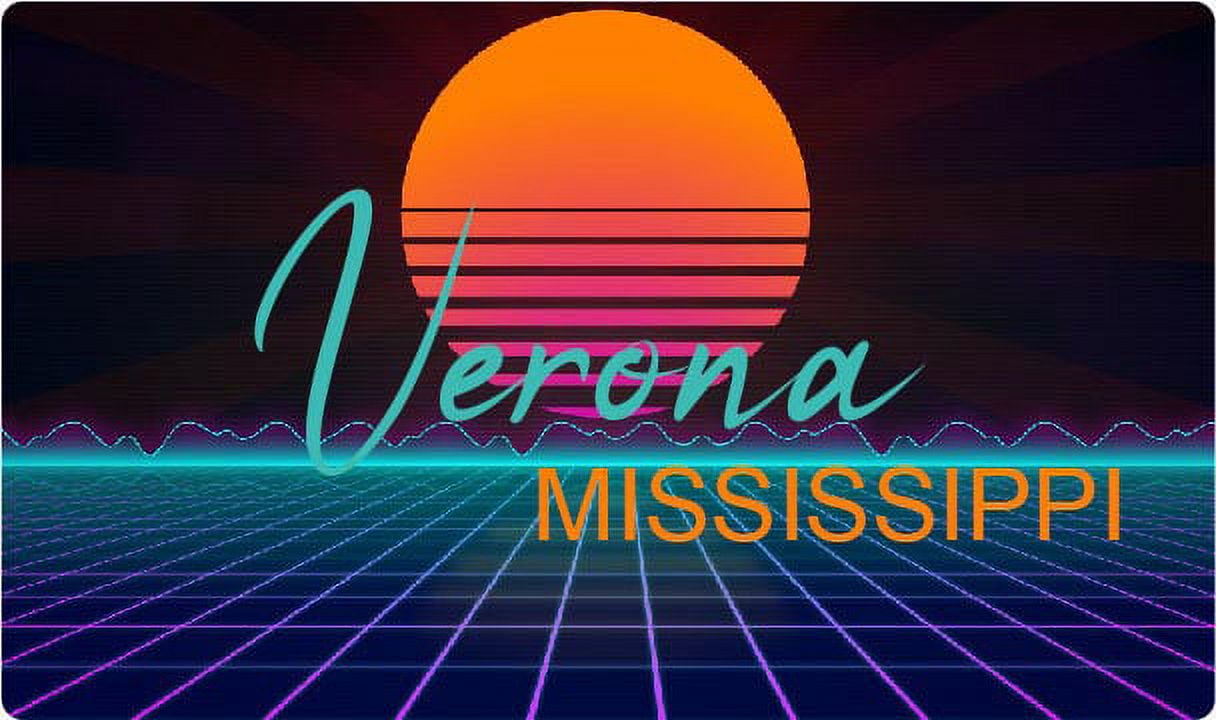 Verona Mississippi 2 X 1.25Inch Vinyl Decal Stiker Retro Neon Design