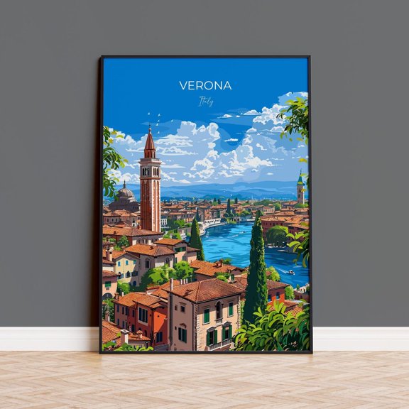 Verona Travel Poster Wall Art Travel Poster Of Verona Verona Art Lovers Gift Italy Italian Art Gift