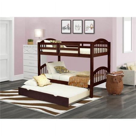 Verona Twin Size Bunk Bed with Convertible Trundle & Drawer - Java
