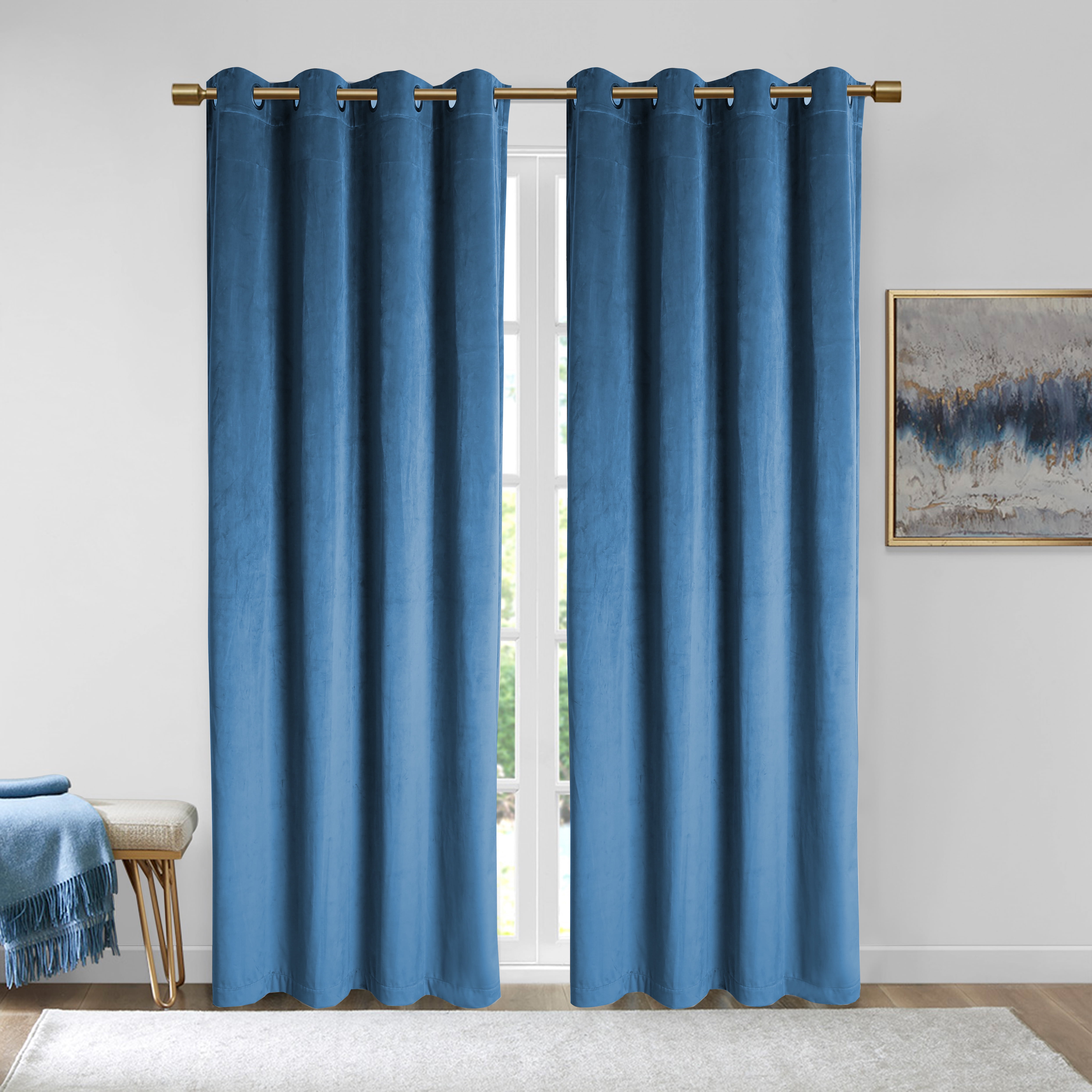Verona Velvet Window Panel Pair Medium Blue 50"x84"