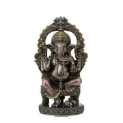 Veronese Design 10 1/4 Inch Tall Lord Ganesha Sitting On Throne with Temple Arch Hindu Elephant God Fortune Cold Cast Bronzed Resin Statue Religious Home Decor Spiritual Collectibles