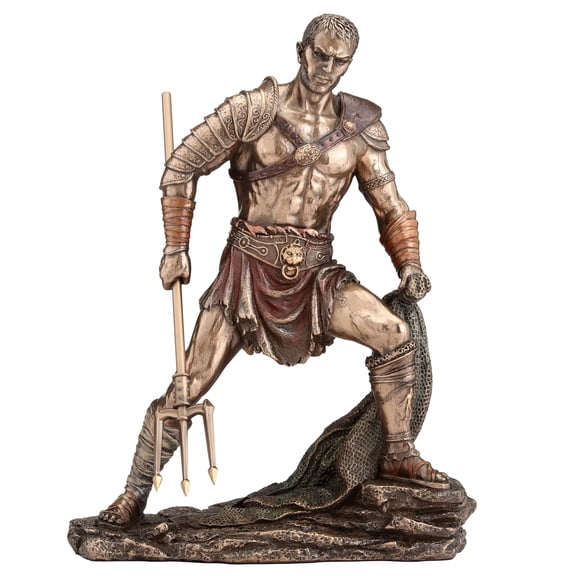 Veronese Design 10 7/8 Inch Roman Gladiator The Retiarius Spear and Fish Net Cold Cast Resin Bronze Finish Sculpture