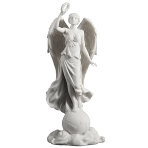 Veronese Design 11 3/8 Inch Angel Holding Wreath Standing On Globe Resin Sculpture Marble White Finish