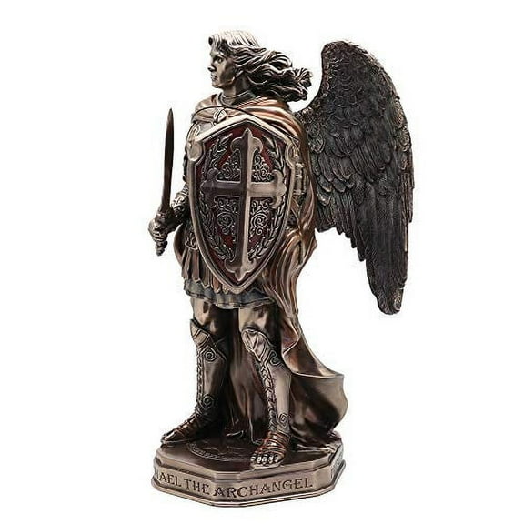Veronese Design 11 3/8" Tall Cold Cast Resin Antique Bronze Finish Armored Archangel Saint Michael Triptych Statue Figurine