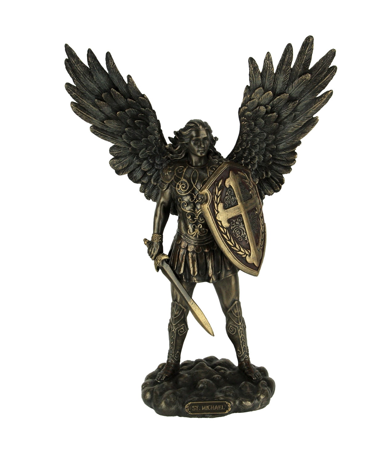 Antique Bronze Finish St. Michael Archangel Statue with Shield and Sword