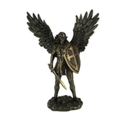 Veronese Design 11 Inch Saint Michael Archangel with Battle Shield and Sword Antique Bronze Finish Angel Statue