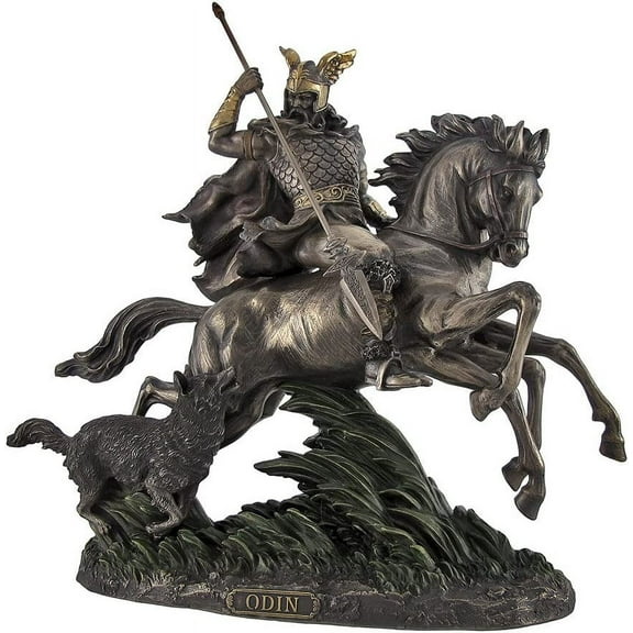 Veronese Design 12 5/8" Tall Norse God Odin Riding Sleipnir Followed by Wolf Cast Resin Statue Bronze Finish