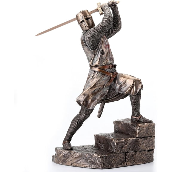 Veronese Design 12 Inch Crusader Templar Knight Wielding Great Sword Cold Cast Resin Bronze Finish Statue Warrior Figurine